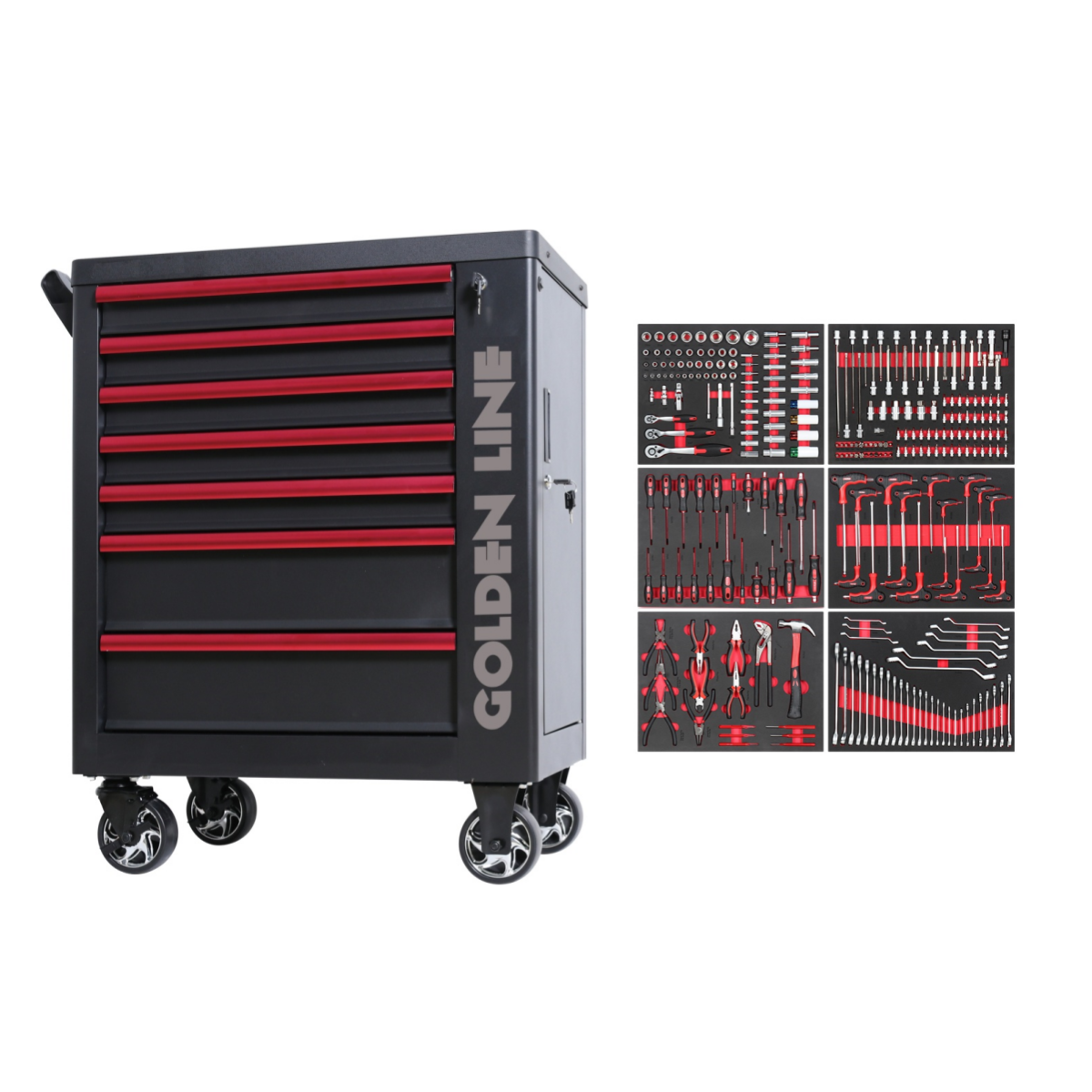 Tools Trolley For Workshop - 7 Drawers Workshop Rolling Metal Cabinet